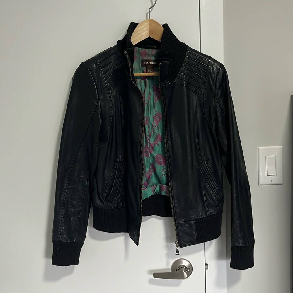 Leather bomber jacket
